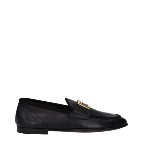 Dolce & Gabbana Black Leather Slip-On Loafers - Hilstor