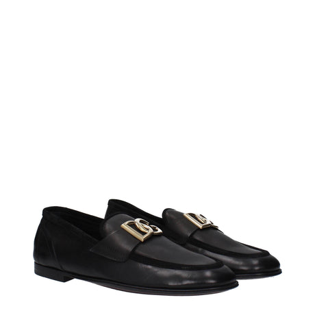 Dolce & Gabbana Black Leather Slip-On Loafers - Hilstor
