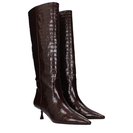 Stuart Weitzman Brown Leather High Heel Boots - Hilstor