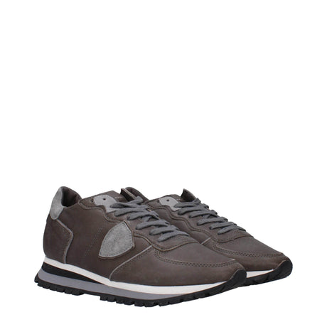 Philippe Model Gray Leather Sneakers - Hilstor