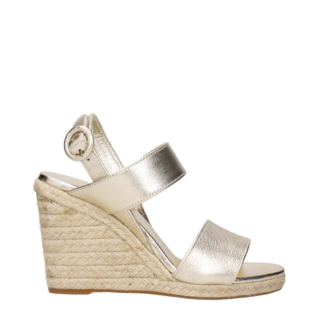 Prada Gold Leather Wedges Sandals - Hilstor