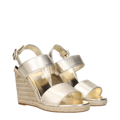Prada Gold Leather Wedges Sandals - Hilstor