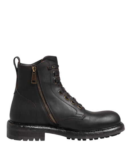 Dolce & Gabbana Dark Brown Leather Lace Up Mid Calf Boots Shoes - Hilstor