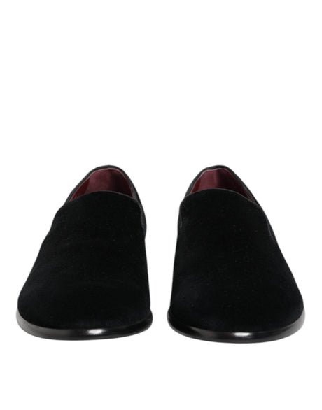 Dolce & Gabbana Black Velvet Loafers Formal Men Dress Shoes - Hilstor