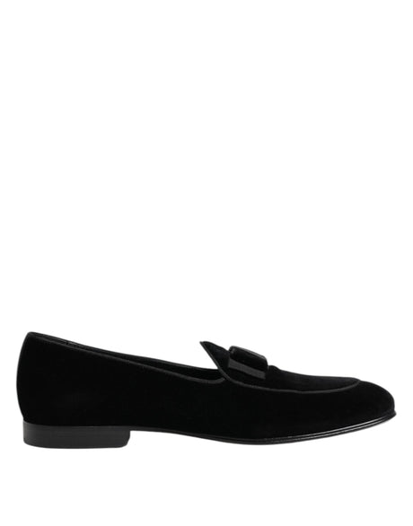 Dolce & Gabbana Black Velvet Loafers Formal Men Dress Shoes - Hilstor
