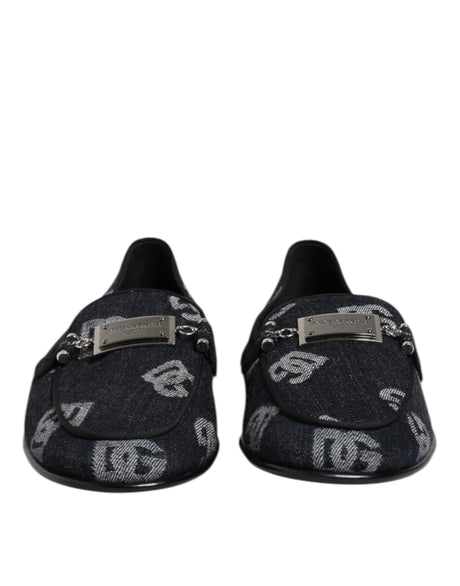 Dolce & Gabbana Blue Logo Cotton Loafers Formal Dress Shoes