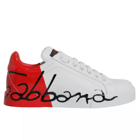 Dolce & Gabbana White Red Portofino Low Top Sneakers Shoes - Hilstor