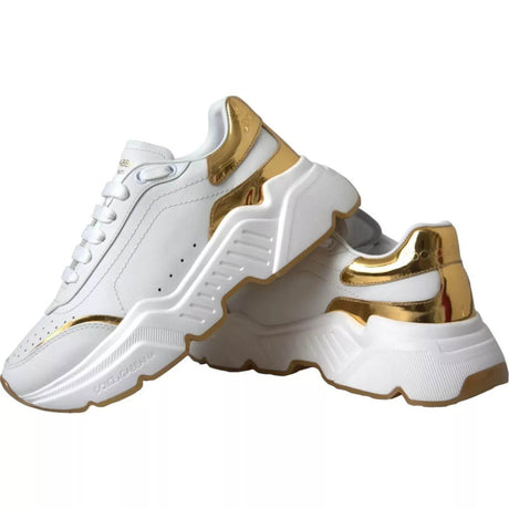 Dolce & Gabbana White Gold DAYMASTER Leather Sneakers Mens Shoes - Hilstor
