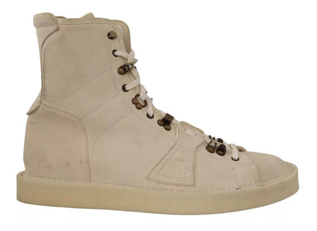 Dolce & Gabbana White Leather Lace Up Mens Boots - Hilstor