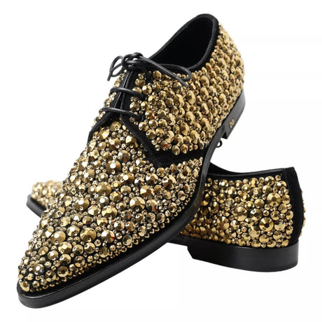 Dolce & Gabbana Black Gold Embellished Derby Shoes - Hilstor