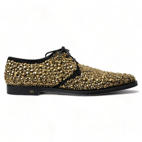 Dolce & Gabbana Black Gold Embellished Derby Shoes - Hilstor