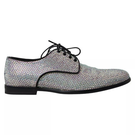 Dolce & Gabbana Silver Leather Rhinestones Derby Shoes - Hilstor