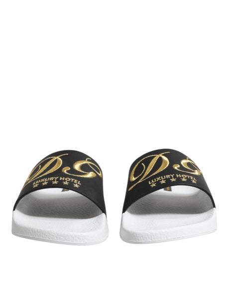Dolce & Gabbana White Black Leather Sandals Beachwear Shoes - Hilstor