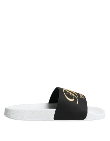 Dolce & Gabbana White Black Leather Sandals Beachwear Shoes - Hilstor
