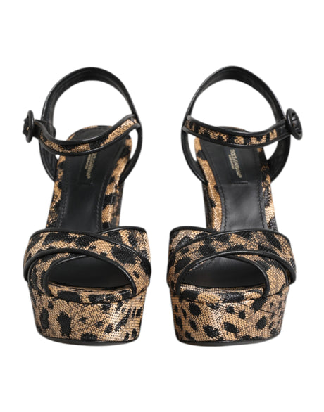 Dolce & Gabbana Brown Leopard Wedges Ankle Strap Sandals Shoes