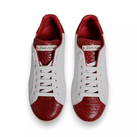 Dolce & Gabbana White Red Leather Logo Portofino Sneaker - Hilstor