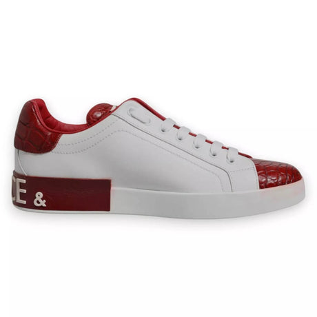 Dolce & Gabbana White Red Leather Logo Portofino Sneaker - Hilstor
