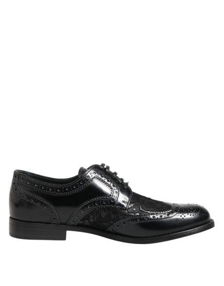 Dolce & Gabbana Black Leather Floral Lace Dress Formal Shoes