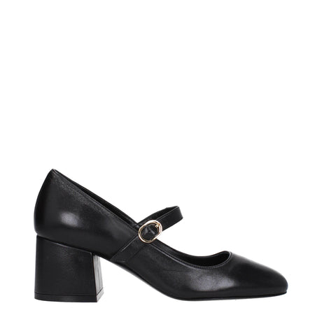 Stuart Weitzman Black Leather Mid Heel Pumps - Hilstor