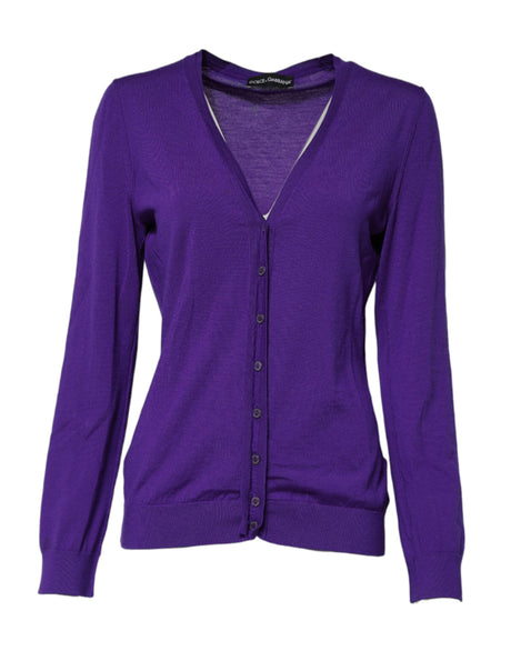 Dolce & Gabbana Purple Wool Knit V-neck Cardigan Sweater