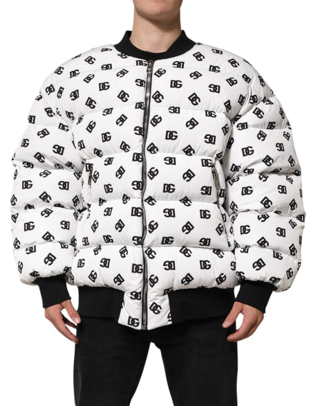 Dolce & Gabbana White DG Monogram Full Zip Quilted Jacket