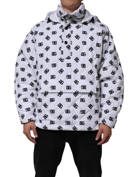 Dolce & Gabbana White DG Monogram Hooded Quilted Jacket