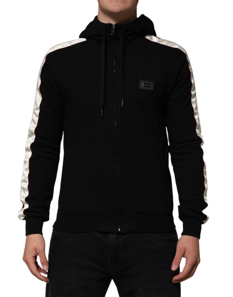 Dolce & Gabbana Black Cotton Plaque Track Cardigan Sweater