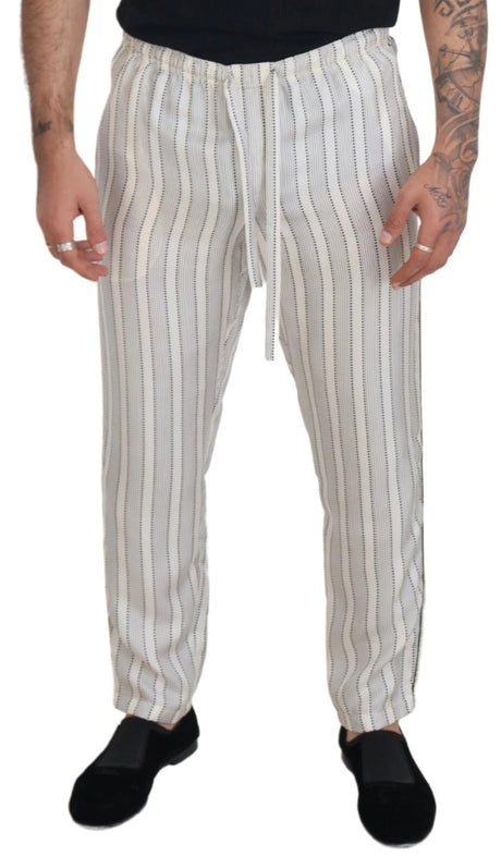 Dolce & Gabbana White Stripes Silk Lounge Trouser Pants