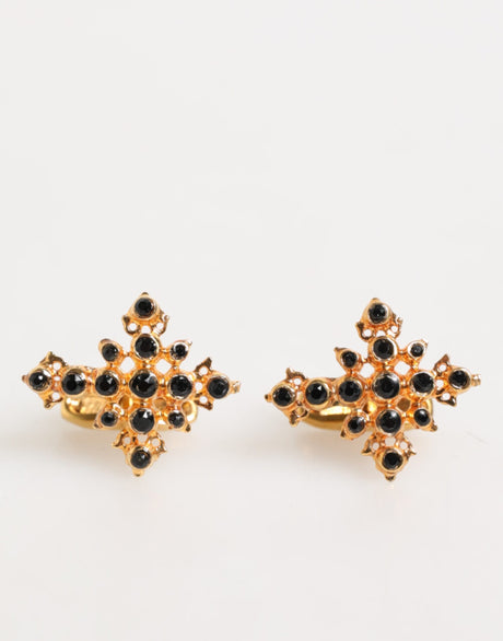 Dolce & Gabbana Gold Tone Brass Cross Crystal Men Accessory Cufflink