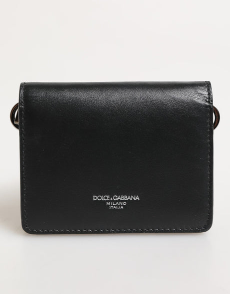 Dolce & Gabbana Black Leather DG Logo Bifold Card Holder Men Borse Wallet