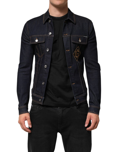Dolce & Gabbana Indigo Blue Denim Slim Fit Logo Patch Jacket