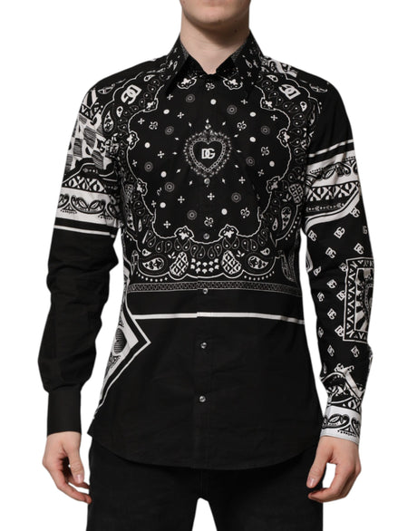 Dolce & Gabbana Black Bandana Print Logo MARTINI Dress Shirt