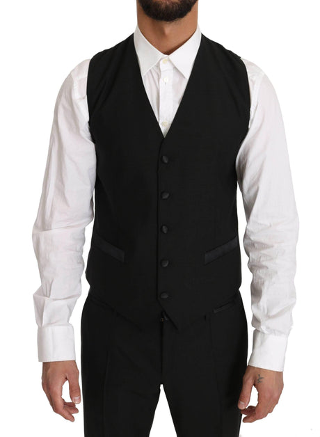 Dolce & Gabbana Black Wool Dress Waistcoat Gillet Vest - Hilstor