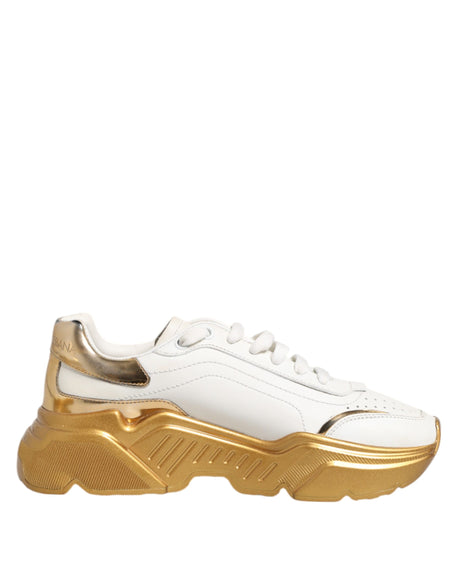 Dolce & Gabbana White Gold DAYMASTER Leather Sneakers Womens Shoes