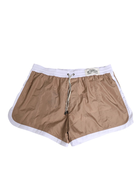 Dolce & Gabbana Brown White Polyester Re-Edition Shorts Swimwear