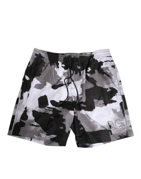Dolce & Gabbana Black White Camouflage DG Logo Men Swimwear