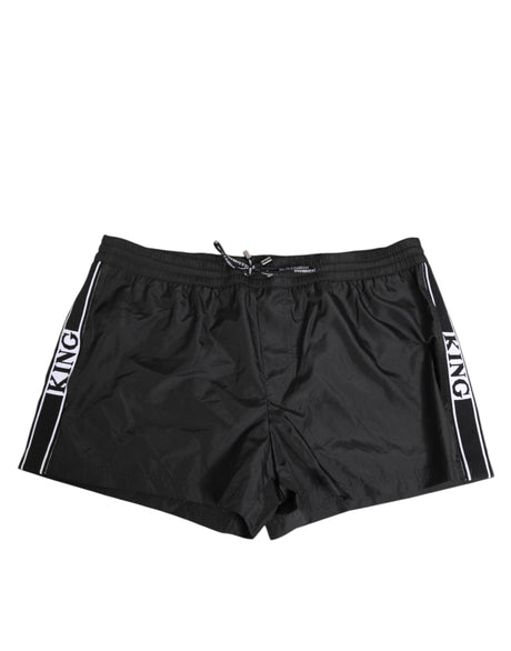 Dolce & Gabbana Black Nylon KING Sideband Men Boxer Shorts Swimwear