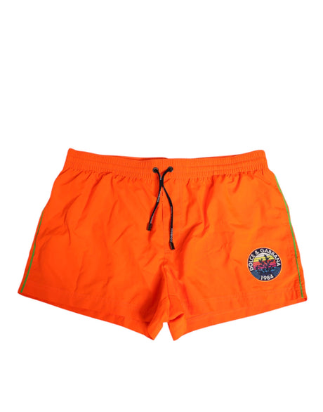 Dolce & Gabbana Orange Polyester Beachwear Men Shorts Swimwear