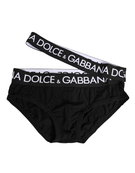 Dolce & Gabbana Black Cotton Elastic Logo Waistband Swimwear