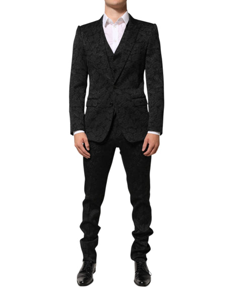 Dolce & Gabbana Black 3 Piece Brocade Jacquard Suit MARTINI