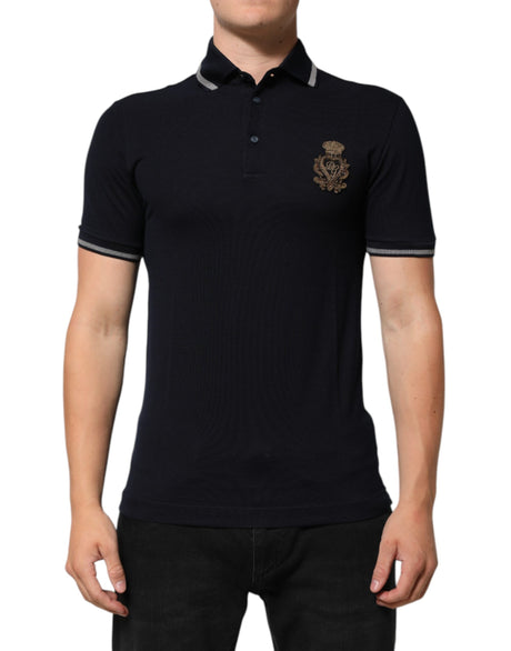 Dolce & Gabbana Navy Blue Cotton Crown Crest Logo Men T-Shirt