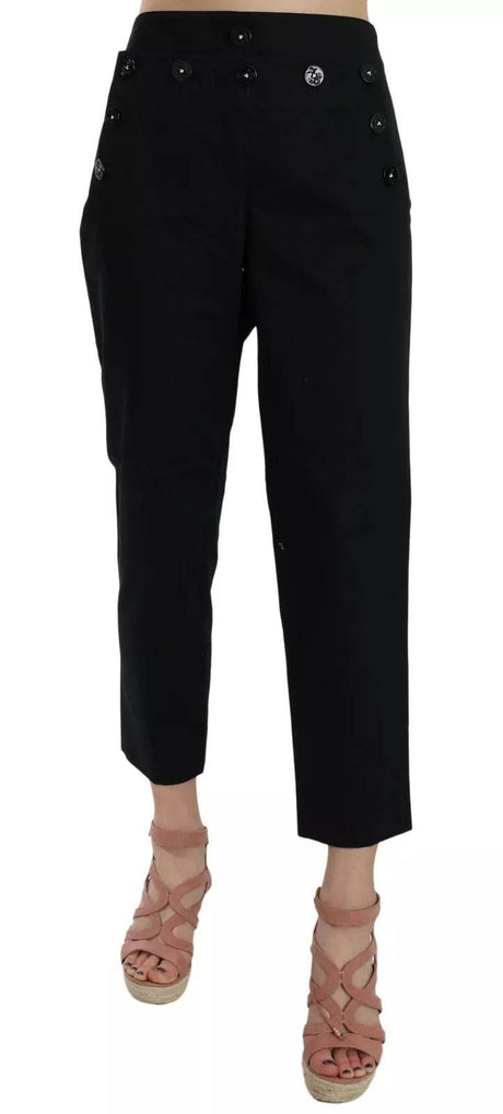 Dolce & Gabbana Black Cropped Front Button Embellished Pants - Hilstor