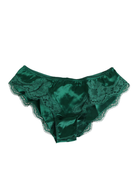 Dolce & Gabbana Green Satin Lace Briefs Women Underwear