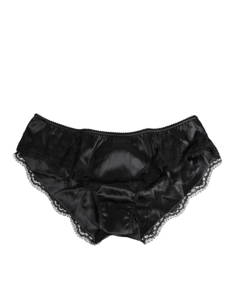 Dolce & Gabbana Black Silk Satin Lace Trim Panty  Underwear