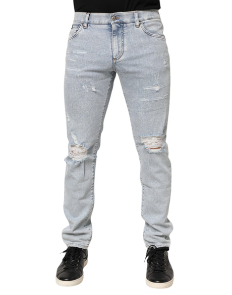 Dolce & Gabbana Light Blue Distressed Slim Fit Ripped Denim Jeans