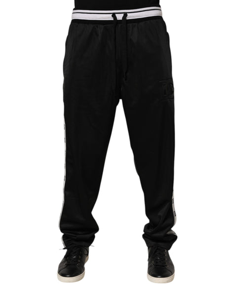 Dolce & Gabbana Black Polyester Logo Stripe Track Jogger Pants