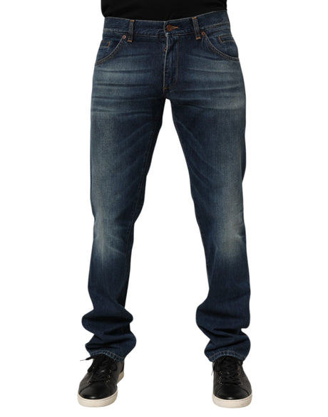 Dolce & Gabbana Dark Blue Washed Cotton Skinny Men Denim Jeans