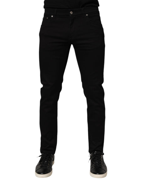 Dolce & Gabbana Black Cotton Blend Skinny Men Trouser Pants