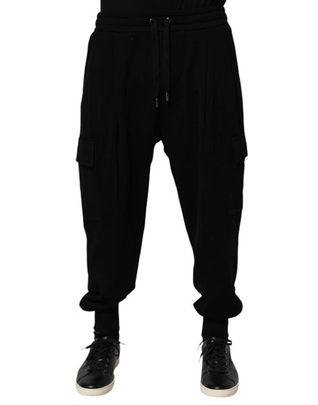 Dolce & Gabbana Black Cotton Blend Cargo Joggers Drawstring Pants