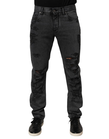 Dolce & Gabbana Black Tattered Skinny Cotton Men Denim Jeans